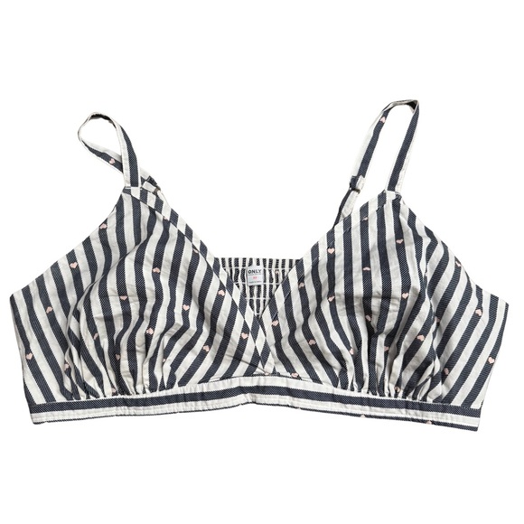 Old Navy Striped Mocked Cross-Front Poplin Bralette Pink Hearts Valentine’s Day - Picture 2 of 10